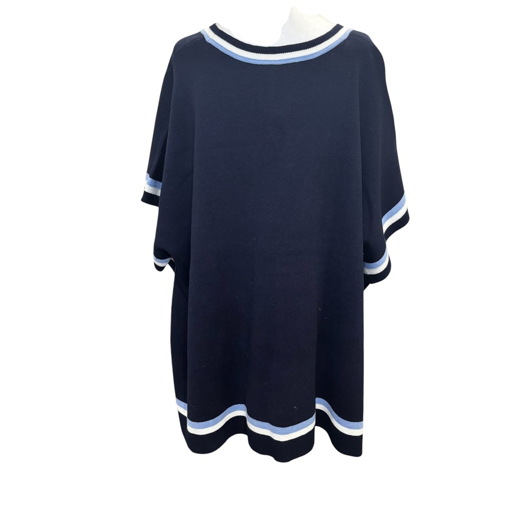 Talbots NWT Navy Blue Crewneck Heavy Knit Poncho M/L Medium Large Striped‎ - Picture 3 of 7